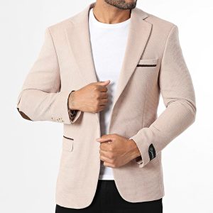 Blazer beige à coudière marron
