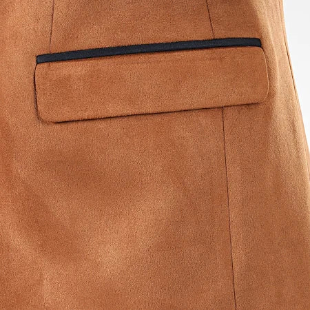 Blazer homme en Suédine Camel avec coudière Marine – Image 4