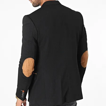 Blazer homme Noir avec coudière Camel – Image 3