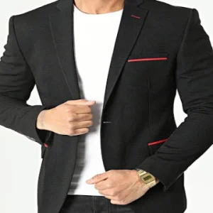 Blazer homme Noir avec coudière Rouge