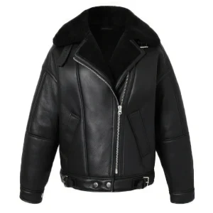 Blouson Aviateur Cuir Mouton Noir femme