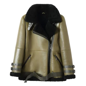 Blouson Cuir Vert Femme