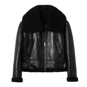 Bombardier Cuir Femme Noir