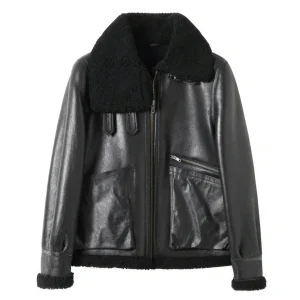 Bombardier Cuir Noir Mouton Femme