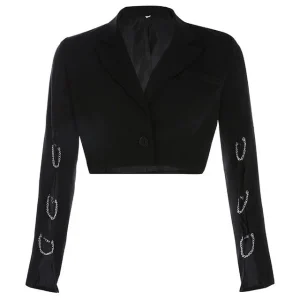 Veste gothique femme chaine noir coupe crop top