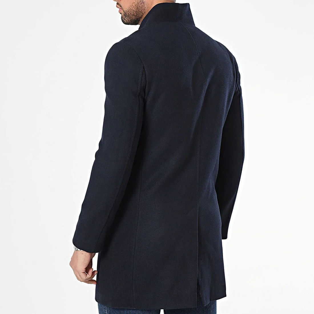Manteau homme hiver bleu marine col montant – Image 3