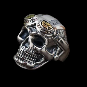 bague gothique tête aviateur de combat