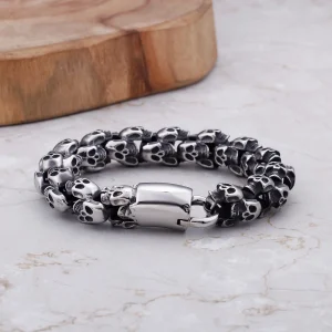 Bracelet gothique tas de crânes en acier inoxydable