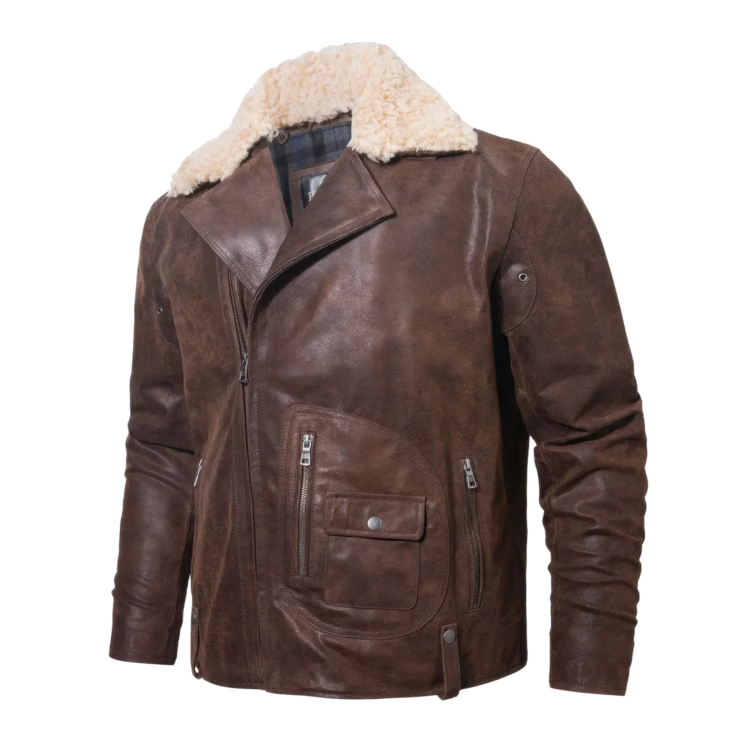 Veste Aviateur Cuir Marron Homme – Image 4