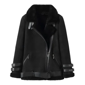 Veste Aviateur Noir Cuir Mouton Femme