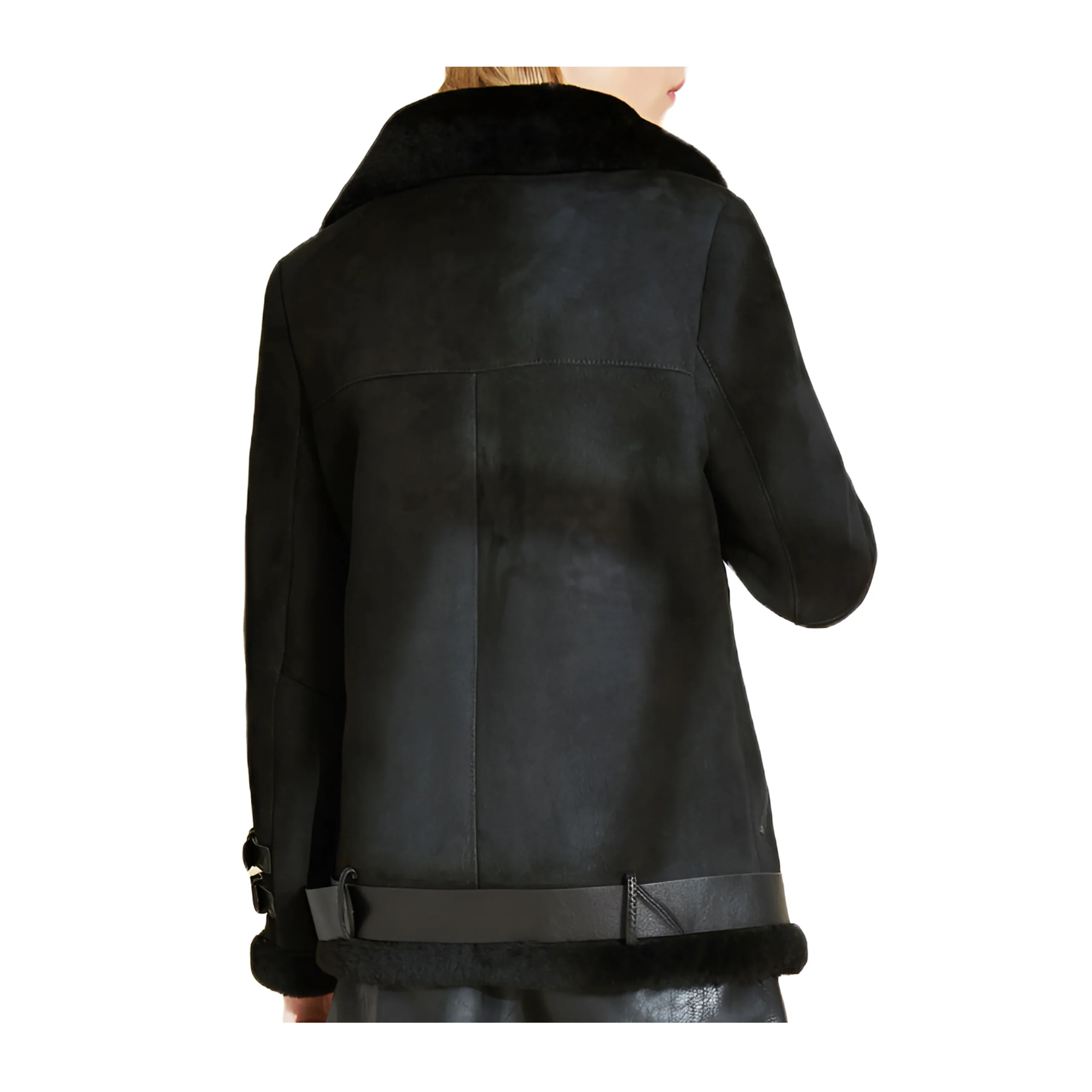 Veste Aviateur Noir Cuir Mouton Femme – Image 5