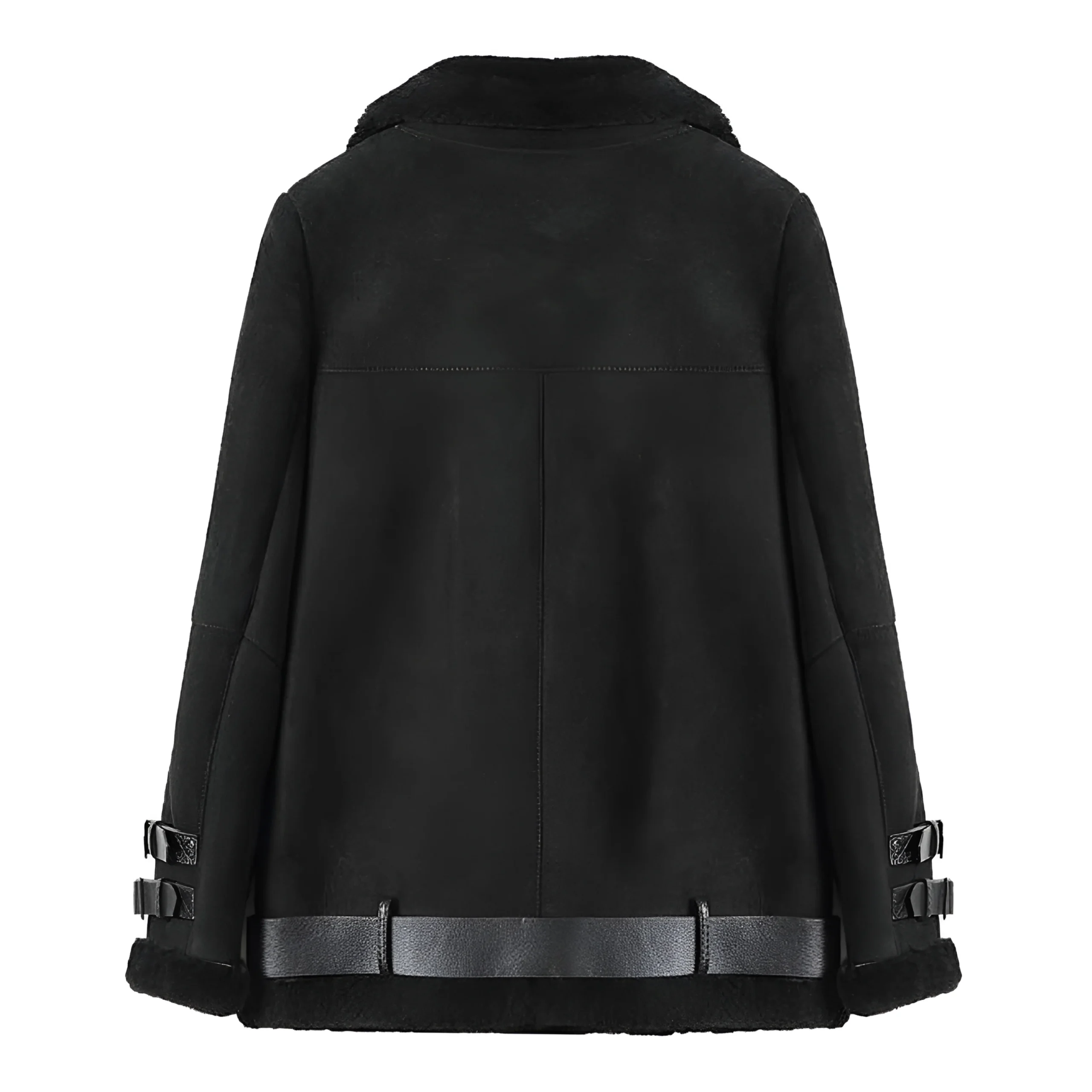 Veste Aviateur Noir Cuir Mouton Femme – Image 2