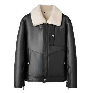 Veste Peau Lainée Noir Homme