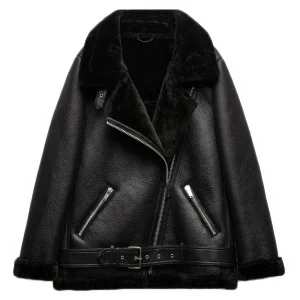 Veste Simili Cuir Noir Femme