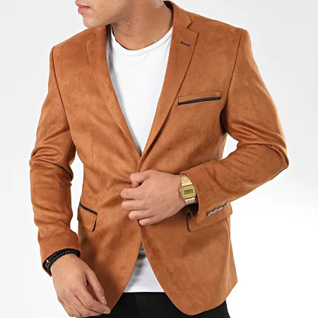 Blazer homme en Suédine Camel avec coudière Marine – Image 3